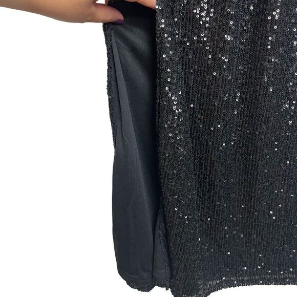 Betsey Johnson Black Sequin Side Slits Midi Dress Size Small - Picture 9 of 13